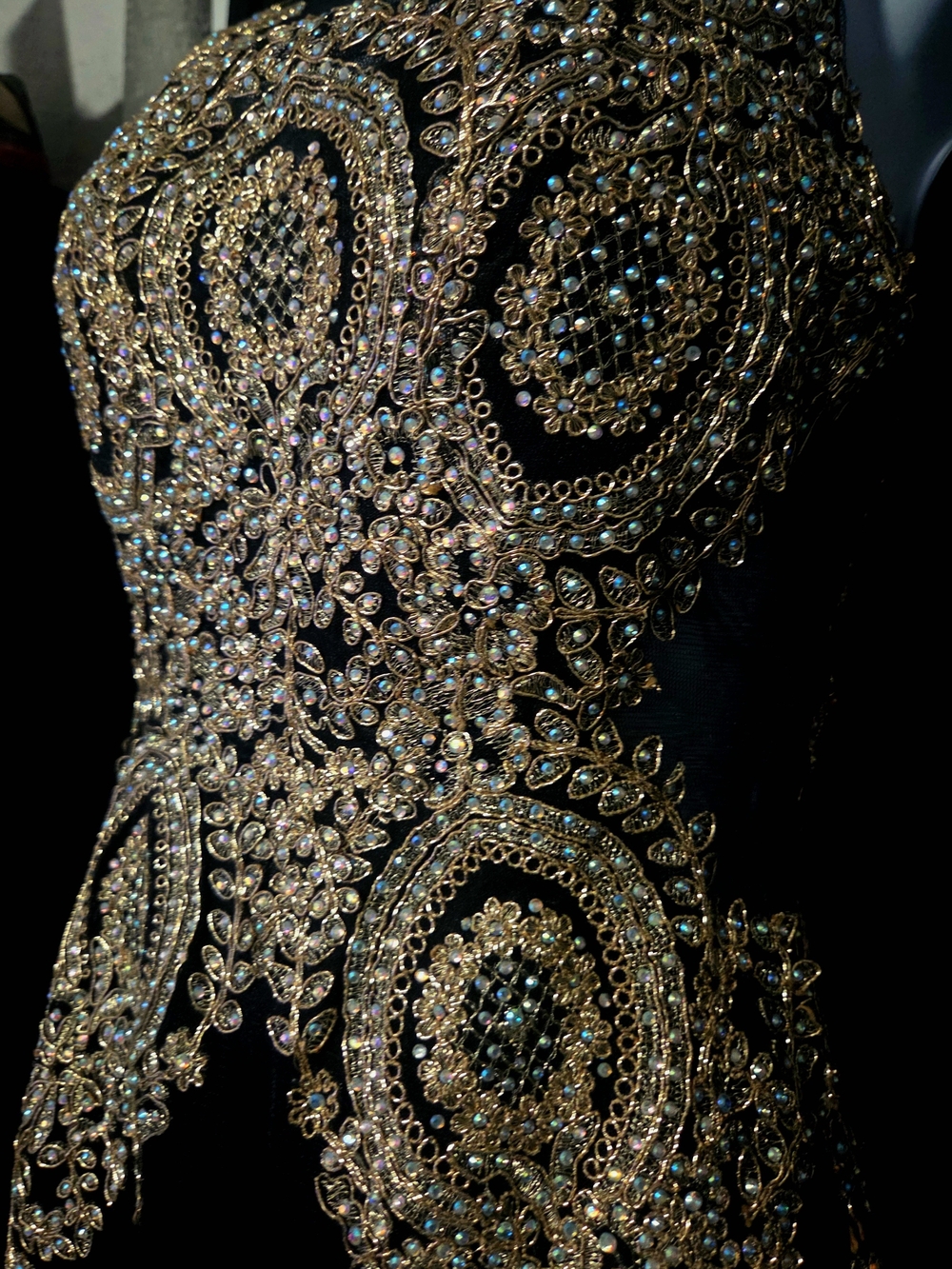 Camille La Vie Black Evening Dress with Gold Embellishment